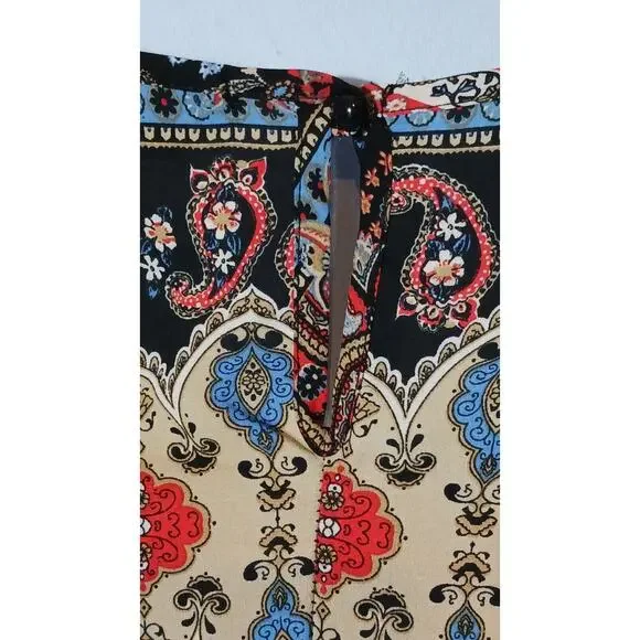 See You Monday Womens Medium Paisley Long Sleeve Black Fringed Cropped Top Boho - Picture 4 of 10